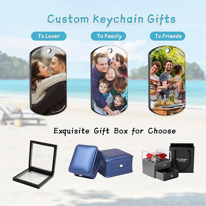 RSQGT Personalized Custom Keychain with Picture - Double Sided Engraving Photo Text Customized Key Chains for Men Boyfriend