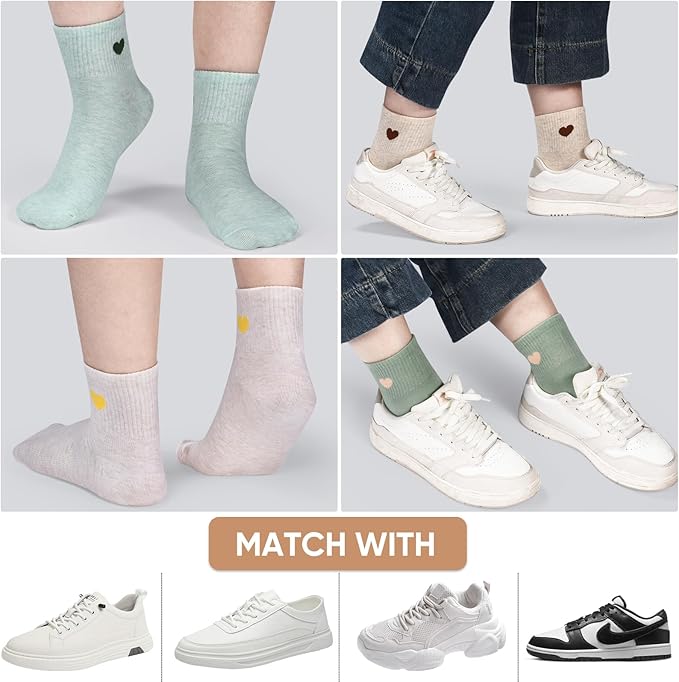 Corlap Women's Cute Cotton Crew Athletic Running Socks - Ankle High, Novelty Fun Heart Design 5-Pairs (Gift Box)