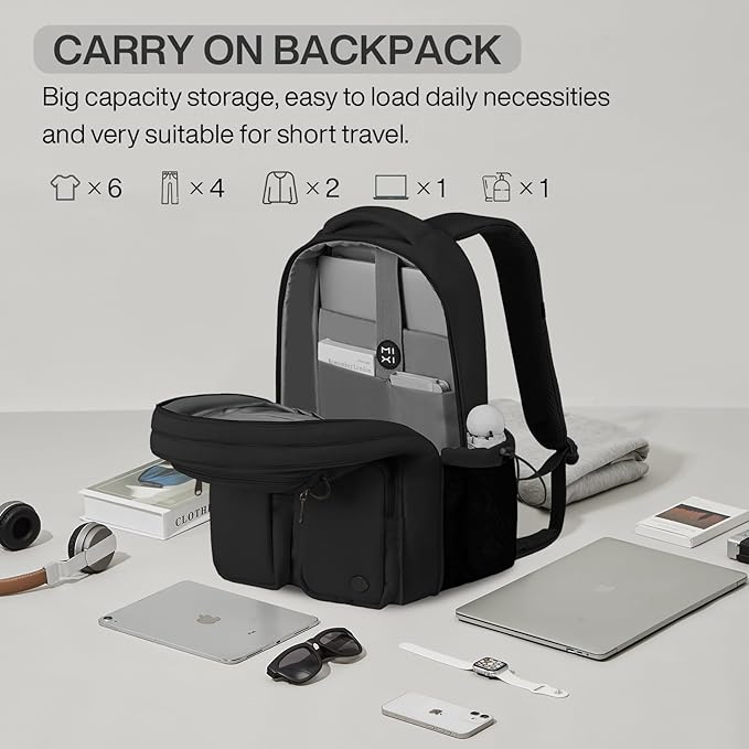 mixi Large Capacity Travel Laptop Backpack, Lightweight Durable College Bookbag Men Woman 15.6" Computer Bag, Water Resistant Outdoor Hiking Backpacks With Multifunction Pockets, 16 Inch Expandable