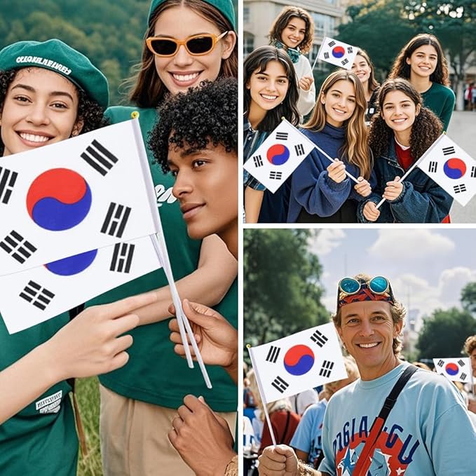 20 Pack Small South Korea Flags on Stick Mini Handheld Korean Flag for Parades, Independence Day and Patriotic Events 5x8 Inch Durable Weather-Resistant Flags with 12 Inch Sticks(South Korea)