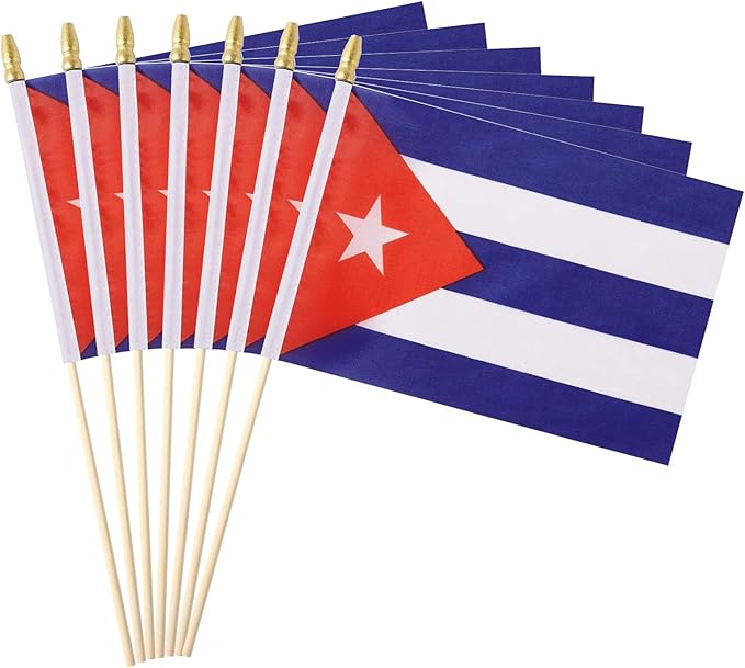 GSYLPFT 12 Pack Cuba Flags on Sticks Cuban Small Mini Hand Held Flags for Office Classroom Holiday Party Decorations