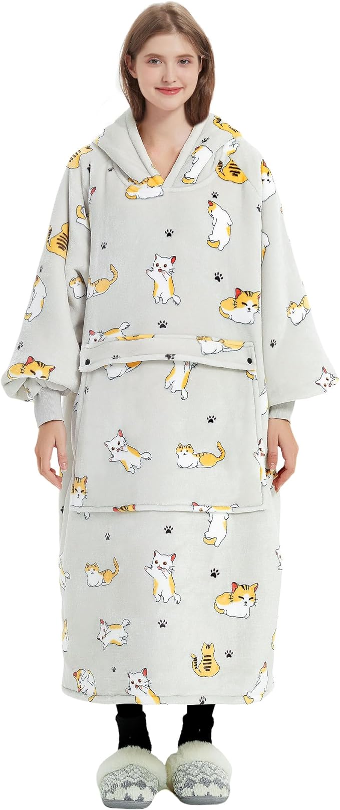 KFUBUO Wearable Blanket Hoodie for Adults Long Sherpa All Patterns Cat Oversized Sweatshirt Blanket with Pockets Birthday Gifts for Women