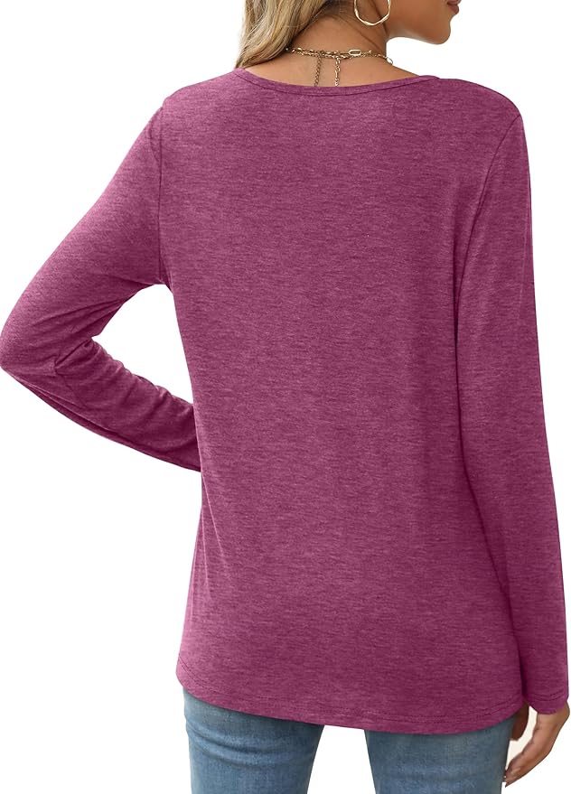 XIEERDUO Long Sleeve Shirts for Women Casual Crew Neck Basic Fall Tops Loose Fit Comfy