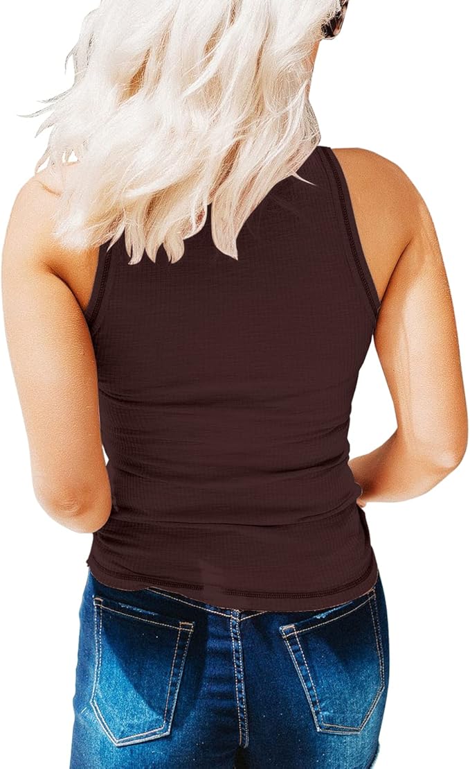 KINLONSAIR Women's Sleeveless Henley Tank Tops Ribbed V Neck Button Down T Shirts Summer Slim Fit Tee Tops