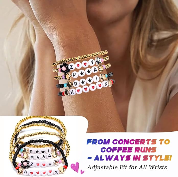 AICase for Korea-Pop Merch Gifts Toys Golden Inspired Bracelets 5 Pcs Stackable Stretch Flower Beaded Bracelets Costume Outfit Merchandise Jewelry Gifts for Fans Christmas Stocking_3110