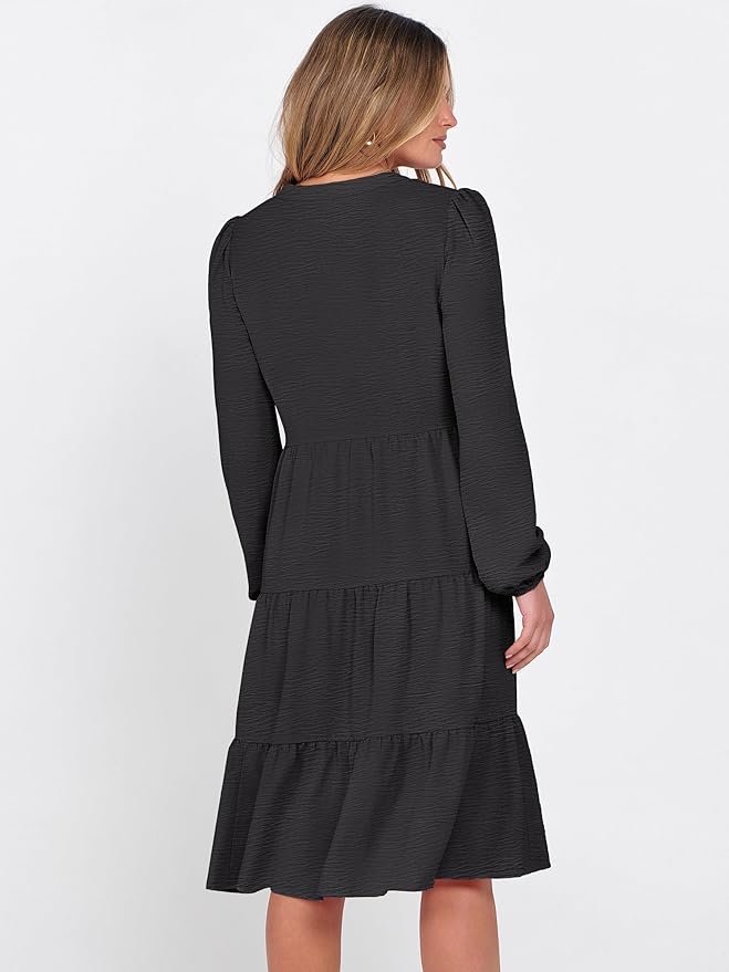 ANRABESS Womens Fall Midi Dresses Long Sleeve V Neck Swing Tiered Work Business Casual 2026 Flowy Beach Vacation Dress