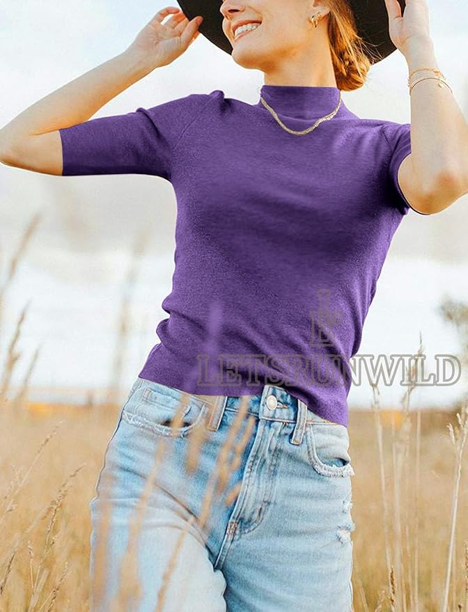 LETSRUNWILD Business Casual Tops for Women Dressy Cute Tops Mock Turtleneck Tshirts Shirts