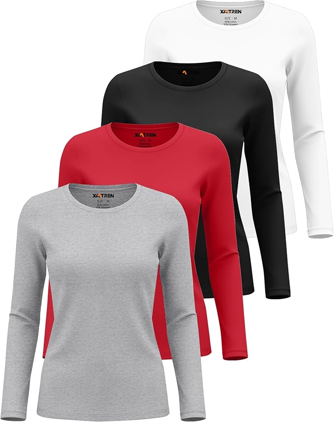 4 Pack Women's Underscrub Shirts Nurse Undershirts Long Sleeve Crewneck Slim Fit Tops Soft Stretchy Basic Tee