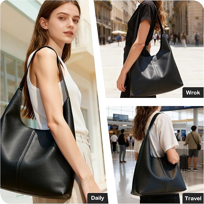 Hobo Bag for Women, Easygoing Soft Vegan Leather Shoulder Handbag Tote Purse, Spacious Work Tote, Crossbody Bag for Daily Use