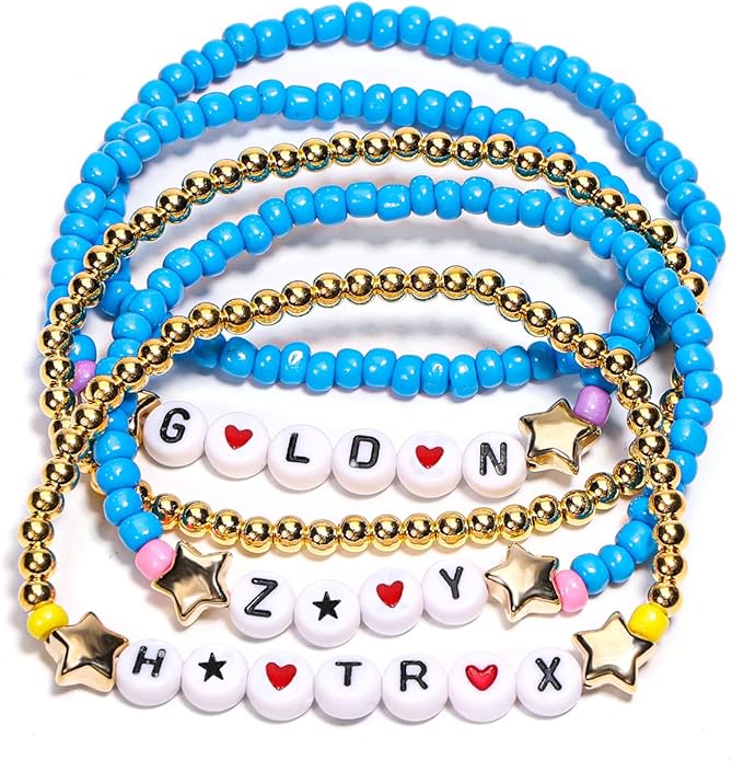 AICase for Korea-Pop Merch Gifts Toys Golden Inspired Bracelets 5 Pcs Stackable Stretch Flower Beaded Bracelets Costume Outfit Merchandise Jewelry Gifts for Fans Christmas Stocking_3110