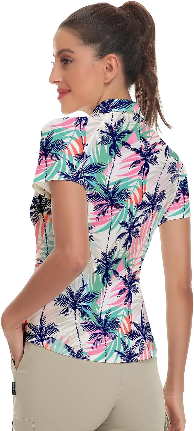 Women's Golf Shirt Short Sleeve Tennis Shirt Quarter Zip Golf Pullover Golf Polo Shirts Argyle Tops
