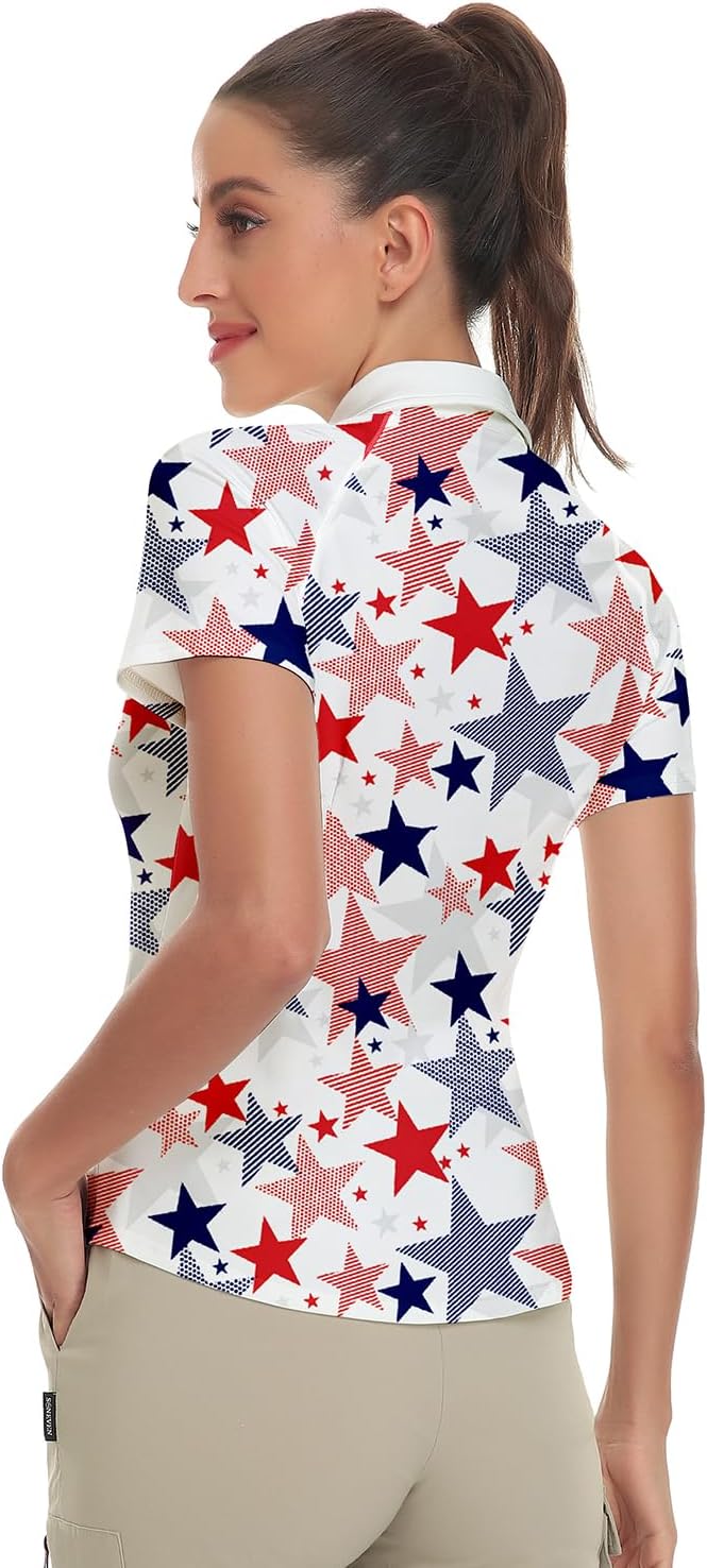 Women's Golf Shirt Short Sleeve Tennis Shirt Quarter Zip Golf Pullover Golf Polo Shirts Argyle Tops