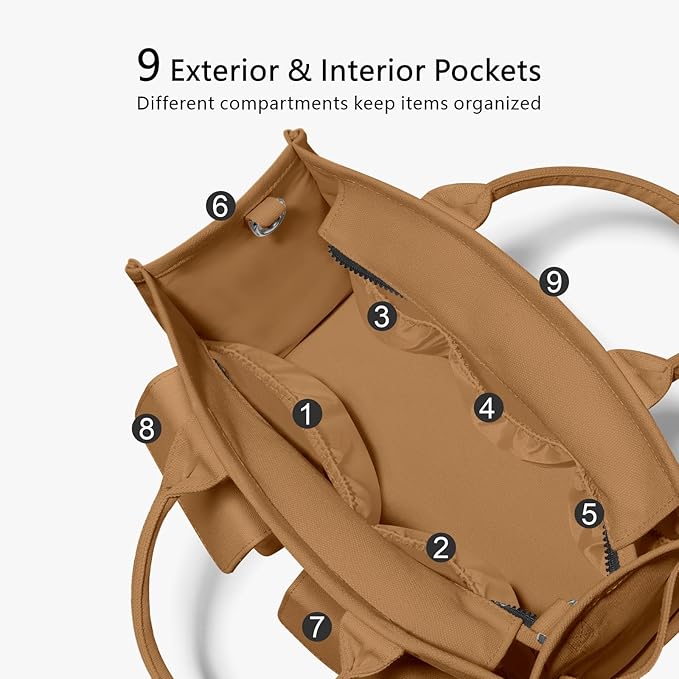 TOPDesign Heavy-Duty Canvas Tote Bag for Women, Adjustable Crossbody/Shoulder Handbag with 9 Pockets, Everything Tote