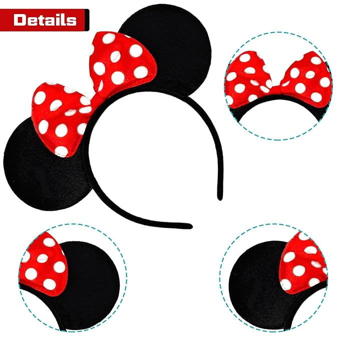 MADO 2 pack mouse ears headbands for adults women little girls boys (red polka dot, onesize)