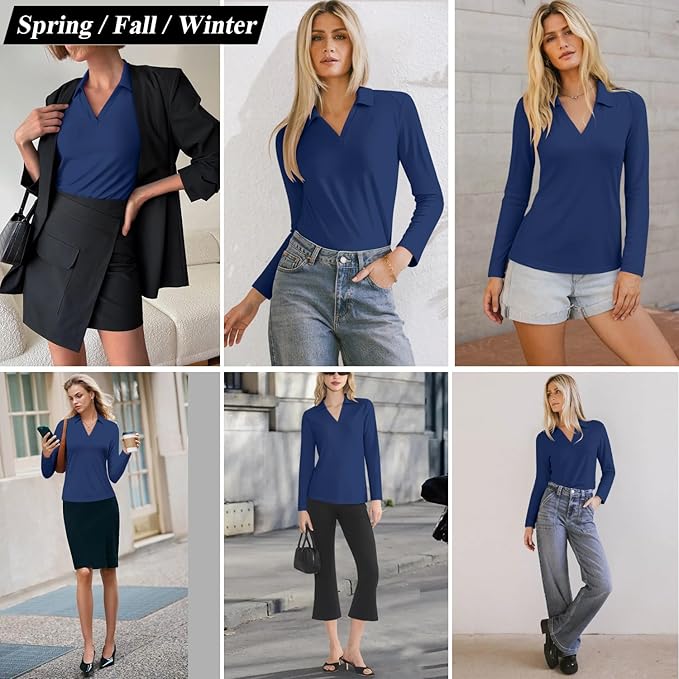 3/4 Length Sleeve Womens Tops Dressy Casual V Neck Polo Shirts Business Work Blouses 2025 Trendy Tunic Top