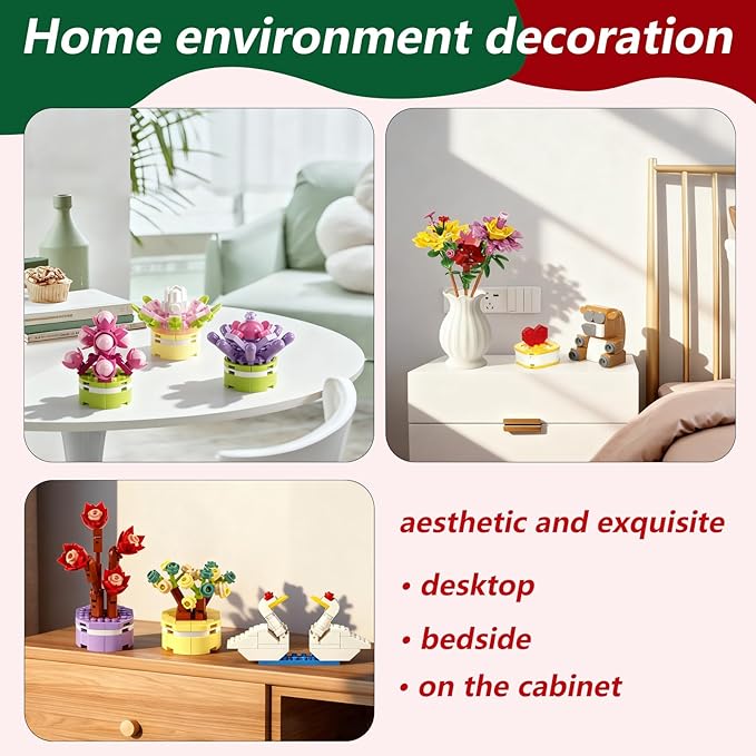 Flowers Building Blocks Succulents Botanical Toys Advent Calendar 2025– 24 packs Fake Flower Building Sets Blind Box Toy Set for Home, Kitchen, Desk Decor Block Toy,Party Favors for Christmas Birthday Valentine's Gift Adults Kids Girl 6+