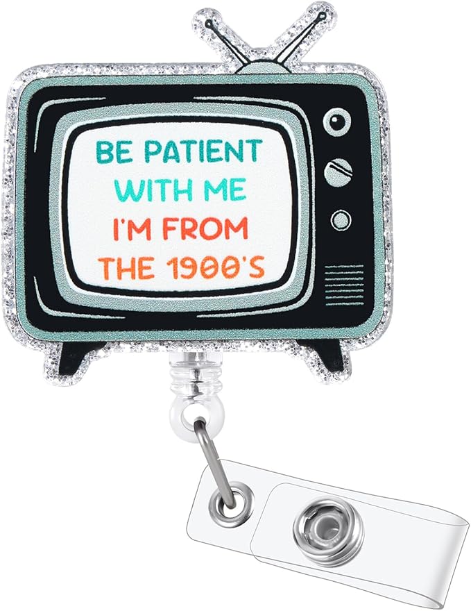Be Patient with me I'm from The 1900's Funny Badge Reel, Cute Retractable ID Card Badge Holder, Name Tag Work Badge Clip for RN LPN CNA MA ER Night Shift Nurse Nursing Student Doctor, Nurse Gifts