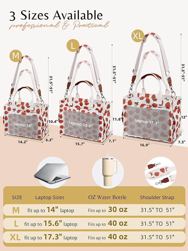 BESBESME Canvas Tote Bag for Women with Zipper & Compartments– Large Work & College Laptop Tote Crossbody Shoulder Bag