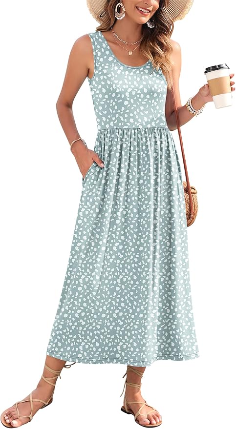 WNEEDU Women's Summer Maxi Dress 2026 Casual Sleeveless Hawaiian Sundress Tropical Long Dress Beach Vacation Outfit