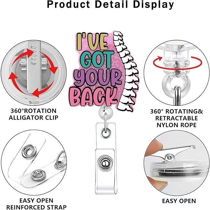I've Got Your Back Pink 2pack Back and Body Hurts Badge Reel Retractable Funny Cute Badge Holder with Badge Reel ID Clip Name Tag Card Tag Card Badge Clip Acrylic Accessories Gifts Nurse
