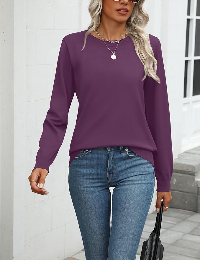 Zeagoo Womens 2026 Fall Sweaters Long Sleeve Tops Classic Crew Neck Pullover Sweaters Loose Dressy Casual Basic Clothes