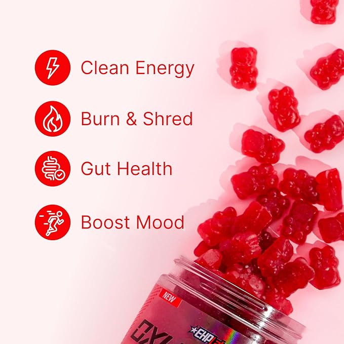 EHP Labs OxyShred Gummies - Pre Workout Gummies & Energy Chews with 100mg Caffeine, L-Carnitine for Thermo & Metabolic Support, All Natural Energy Boost - Strawberry Flavor – 60 Servings