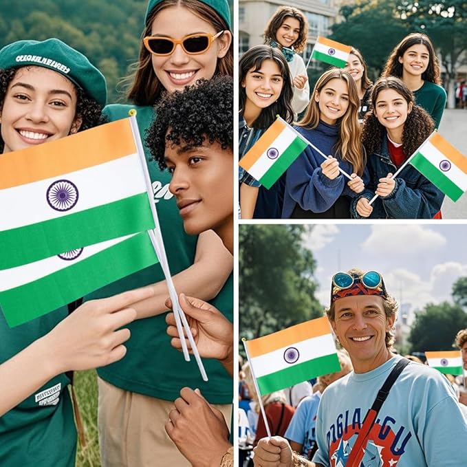 20 Pack Small India Flags on Stick Mini Handheld Indian Flag for Parades, Independence Day and Patriotic Events 5x8 Inch Durable Weather-Resistant Flags with 12 Inch Sticks(India)