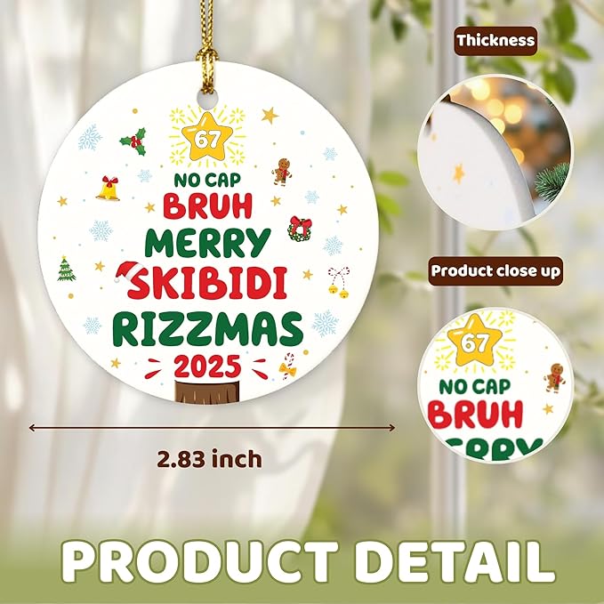 67 Funny Christmas Ornament – Meme Teen Slang No Cap Bruh Skibidi Rizzmas 2025 Acrylic Ornament for Teens, Viral Gen Z Holiday Decor, Stocking Stuffer, Secret Santa Gift, Trendy Xmas Meme Collectible