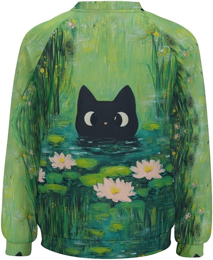 Spatofa Womens novelty funny cat printed crewneck sweatshirt casual loose long sleeve graphic pullover sweatshirts tops
