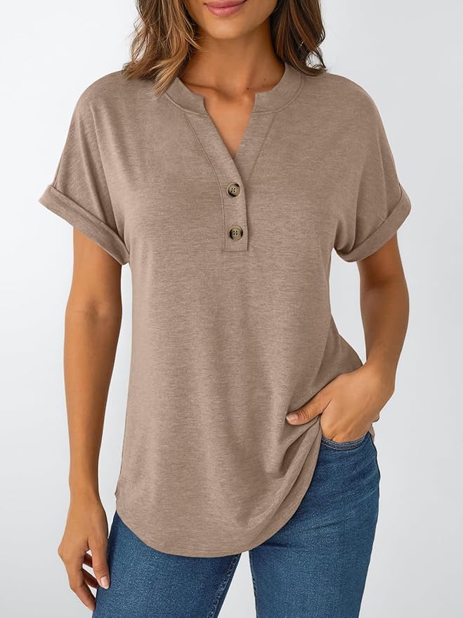 AUTOMET Women's Short Sleeve Shirts Henley Dressy Casual Summer Tops 2026 Spring Fashion Trendy Cute T-Shirts