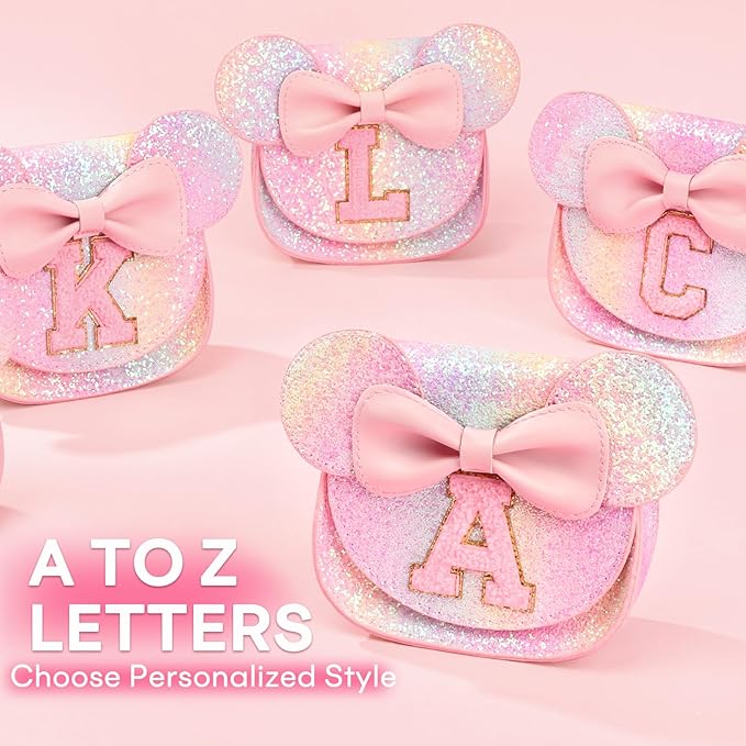 mibasies Toddler Purse Girl Gifts: Girls Birthday Gifts for 3-8 - Toys for Ages 2-4 Girls Mouse Ears Purse, Glitter Rainbow, Letter N