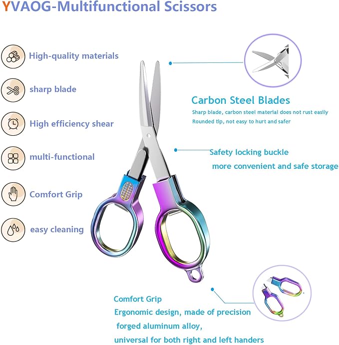 2PCS Folding Scissors, Stainless Steel Safety Portable Mini Travel Small Scissors, Foldable Pocket Badge Scissor, Suitable for Travel, Home, Office, Craft, Sewing, Nurse Accessories