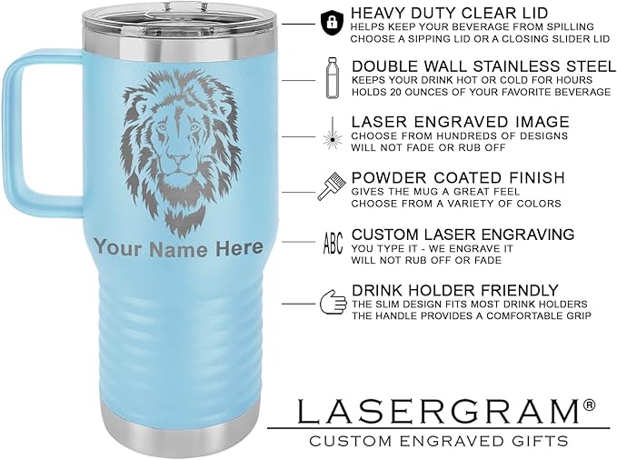 LaserGram 20oz Vacuum Insulated Travel Mug with Handle, CNA Certified Nurse Assistant, Personalized Engraving Included (Light Blue)