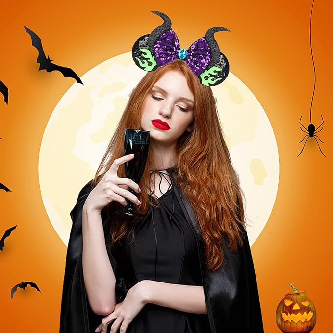 HAMUTH Devil Horns Headband,Halloween Headband for Women Girls Adults, Villain Costumes Accessories for Party Trip Parks Cosplay