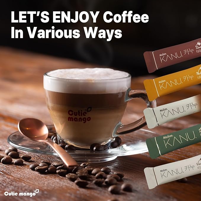 CUTIE MANGO Maxim KANU Premium Korean Instant Coffee Sampler Latte & Americano Assortment Café Style Camping Party Easy-to-Mix Single Serve Packets 20 Variety Pack