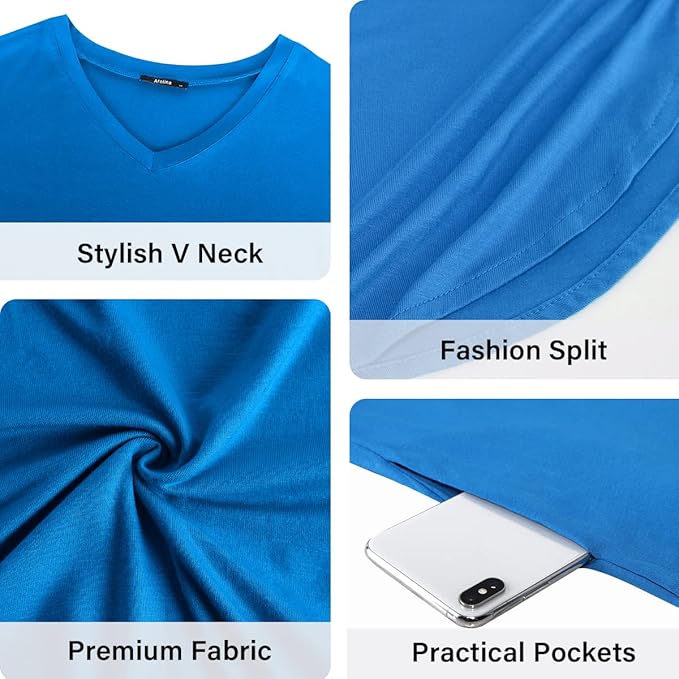 Arolina Women's Summer Maxi Dress Short Sleeve V Neck Casual Loose Long Beach Split Dresses with Pockets