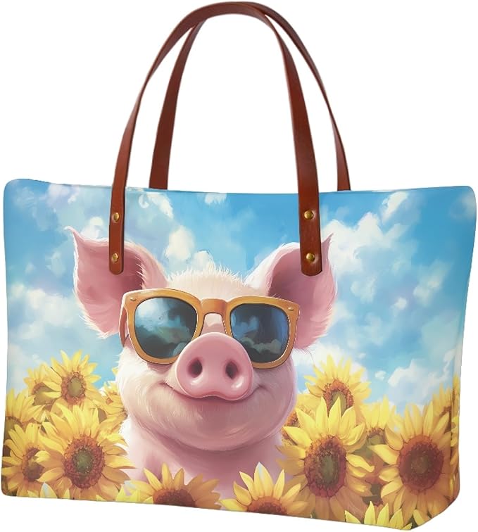 Womens Zip Up Tote Handbag Daisy Print Large Capacity Tote Purse Handbag Big Tote Bag Purse For Work Laptop