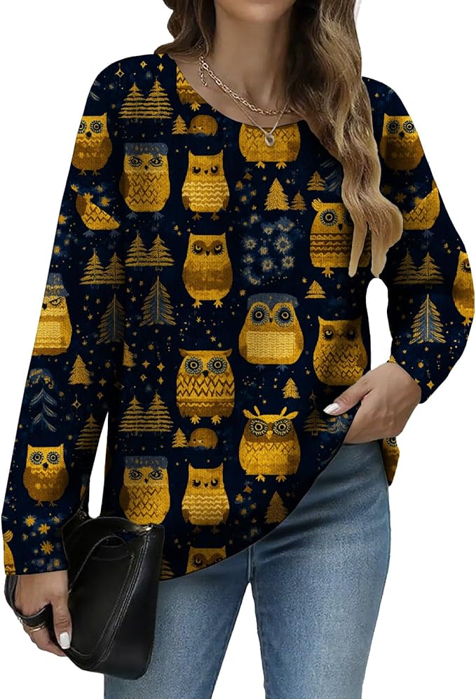 LIZALIG Women's Fall Christmas Snowman Sweater Long Sleeve Crewneck Pullover Festive Holiday Winter Outfit for Parties