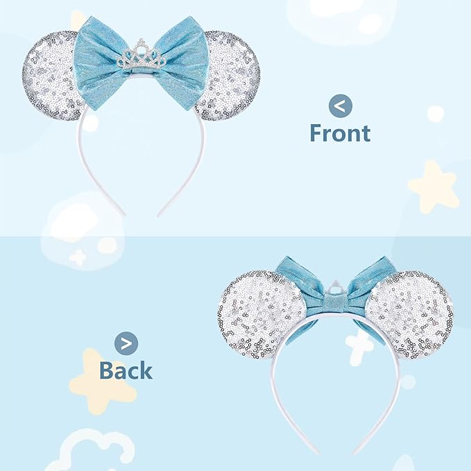 HAMUTH Mouse Ear, Sequin Bow Mouse Ear Headband for Women Girls Adult, Princess Decorations for Party Trip Parks Cosplay Costume Accessories