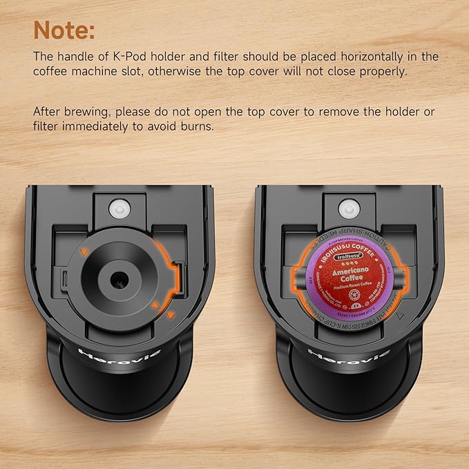 Horavie Small Single Serve Coffee Maker, Fast Brew One Cup Coffee Machine for K Cup and Grounds, 6 to 12 oz. Brew Sizes, Capsule Coffee Machine with Descaling Reminder and Viewing Tank, Black