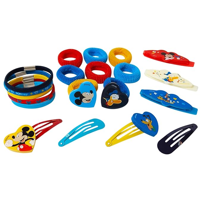Luv Her Girls' Hair Accessories Set - 20 Pack Featuring Disney Mickey Mouse - Includes 3 Barrettes, 4 Snap Clips, 5 Elastics, 8 Terry Ponies - Everyday Wear, Special Occasions, Ages 3+