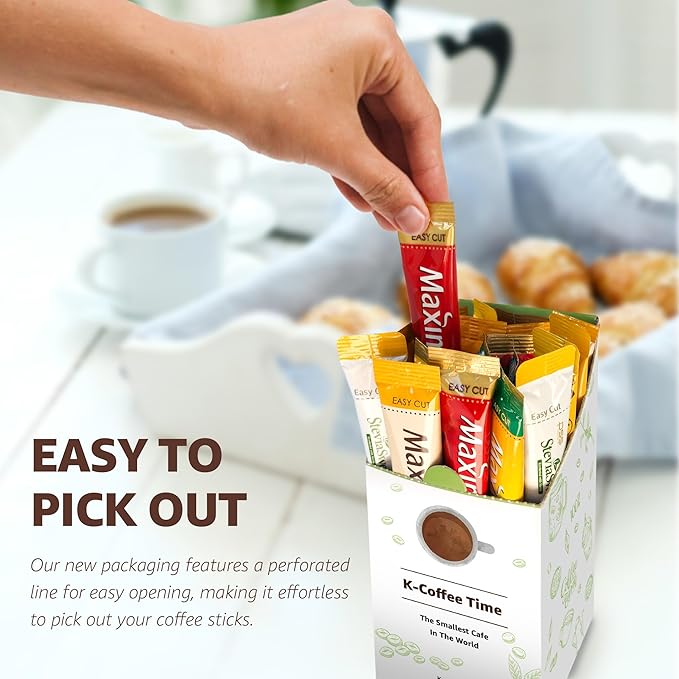 Korean Instant Coffee Mix Variety 20 Sticks (4 Types) Maxim Instant Single Serve Mocha White Decaf Original Flavors (5 Sticks Each)