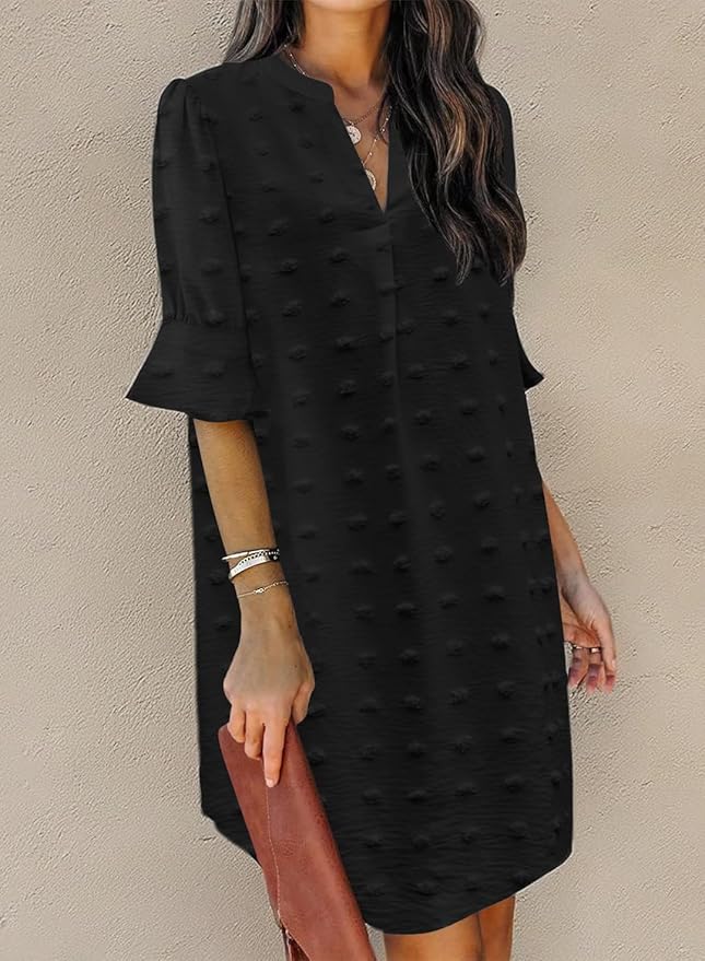 QACOHU Summer Dresses for Women V Neck Ruffle Short Sleeve Casual Shift Dress