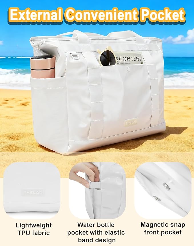 Tote Bag for Women, Lightweight Beach Bag with Laptop Pocket for Teacher Nurse, Travel Shoulder Handbag for College