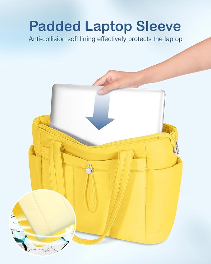 TOPDesign Puffy Tote Bag for Women with Cup Holder & Laptop Compartment & Cosmetic Bag & Trolley Sleeve for Work, Travel