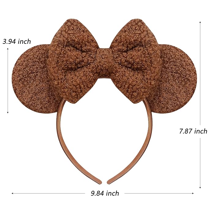 Trnerm Large Mocha Brown Mouse Ears Headband for Women, Soft Plush Park Ears Cute Birthday Hair Bands