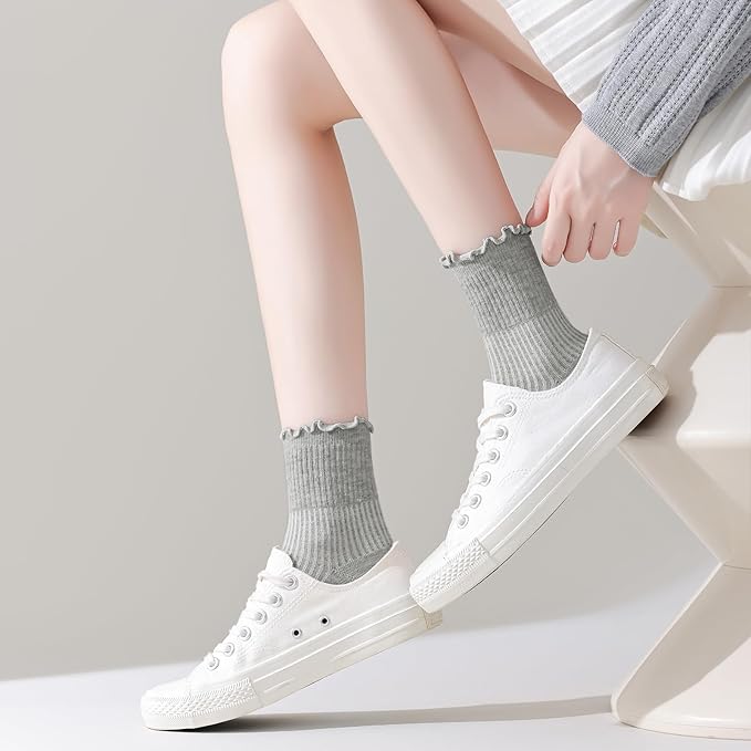 ANDERE ARTE Womens Ruffle Ankle Socks Cute Lettuce Edge Crew Socks for Women