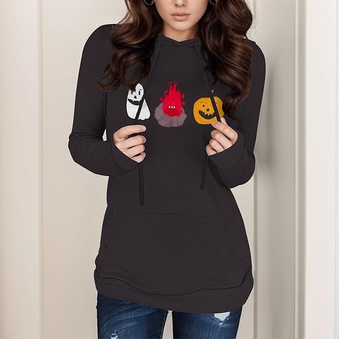 domirica Halloween Sweatshirts For Women Long Sleeve Spooky Graphic Sweatshirts Pumpkin Pullover Halloween Party Club Wear