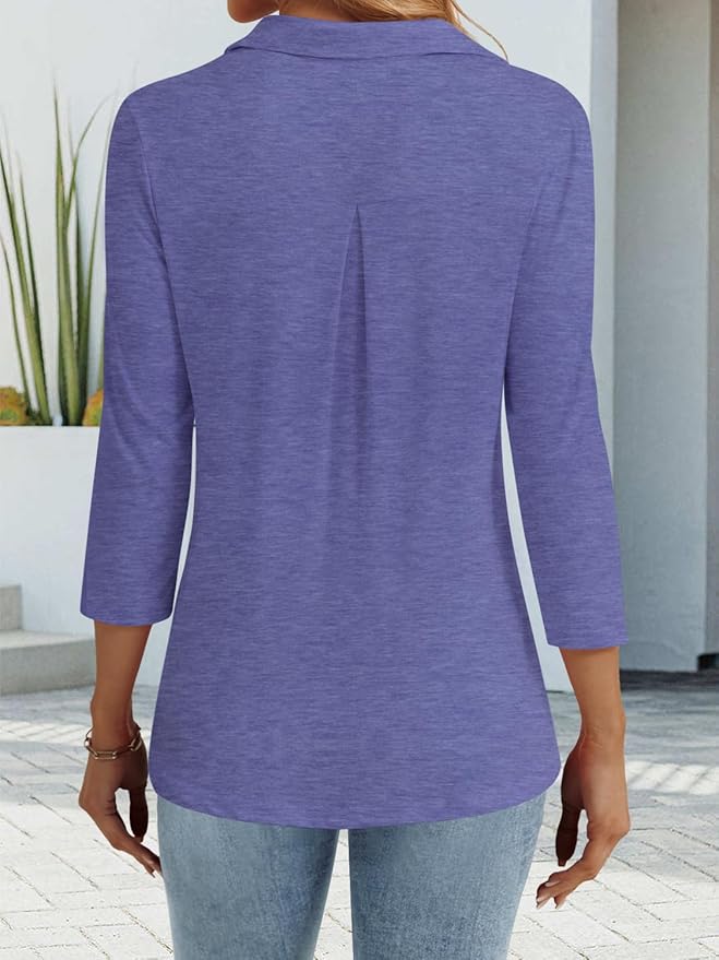 3/4 Length Sleeve Womens Tops Dressy Casual V Neck Polo Shirts Business Work Blouses 2025 Trendy Tunic Top