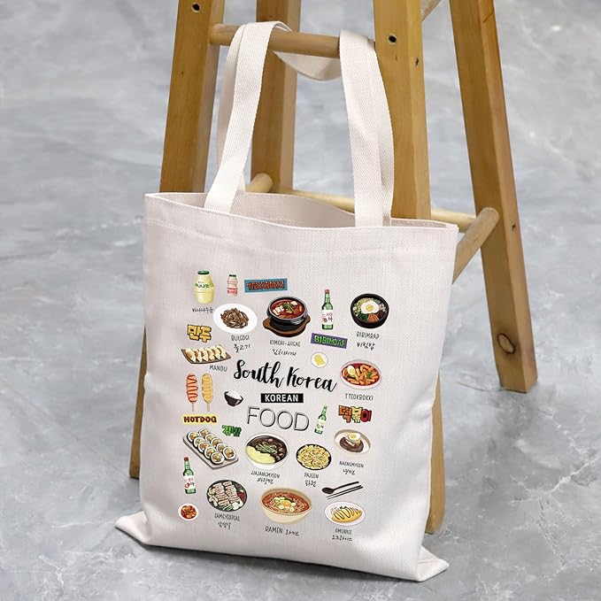 VAMSII South Korea Travel Souvenir South Korean Food Tote Bag Korea Lovers Gifts Bachelorette Trip Gifts